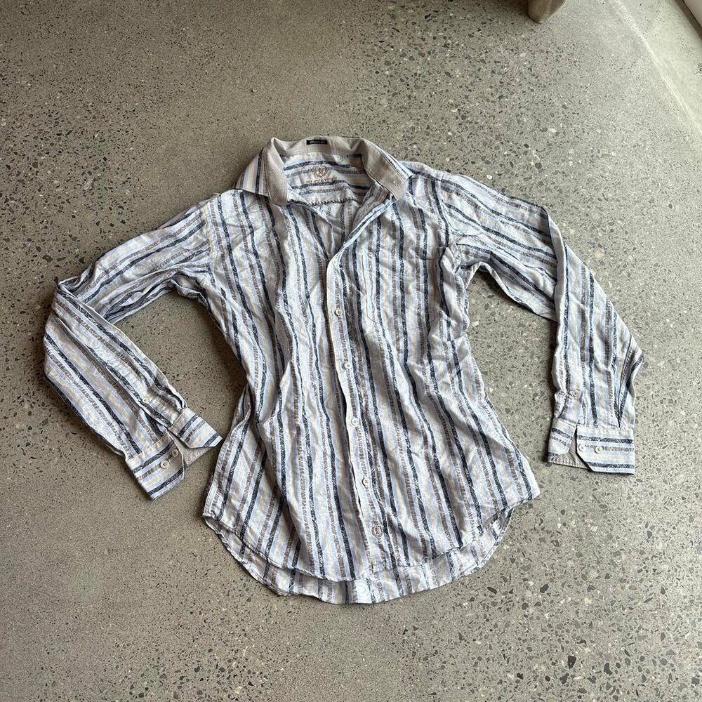 Bugatchi Uomo Mens Medium Top Striped Paisley Button Down Designer Vintage